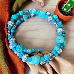 Beautiful Turquoise and 925 Silver Wrap Bracelet